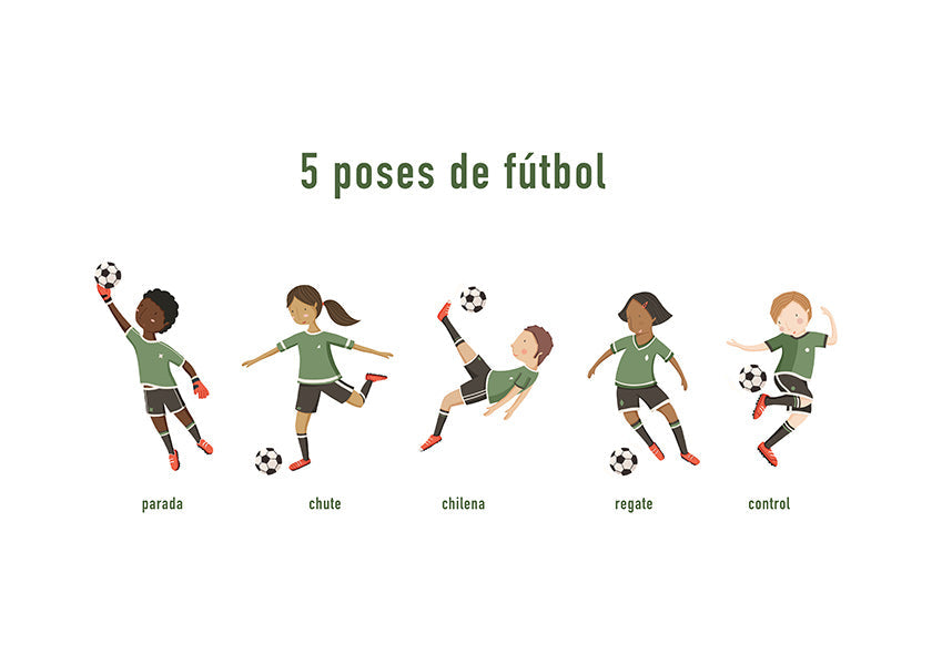 Sportkunst met vijf voetbalposes