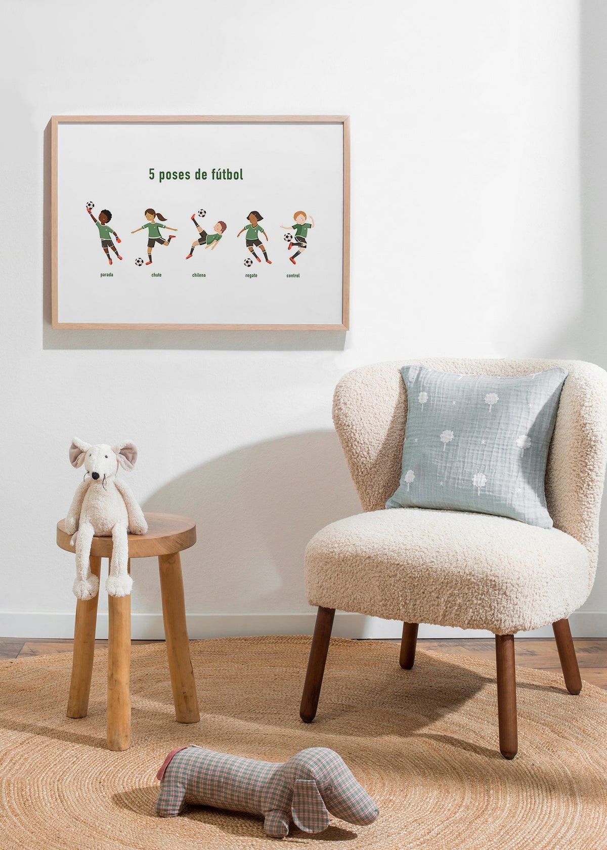 Sportkunst met vijf voetbalposes