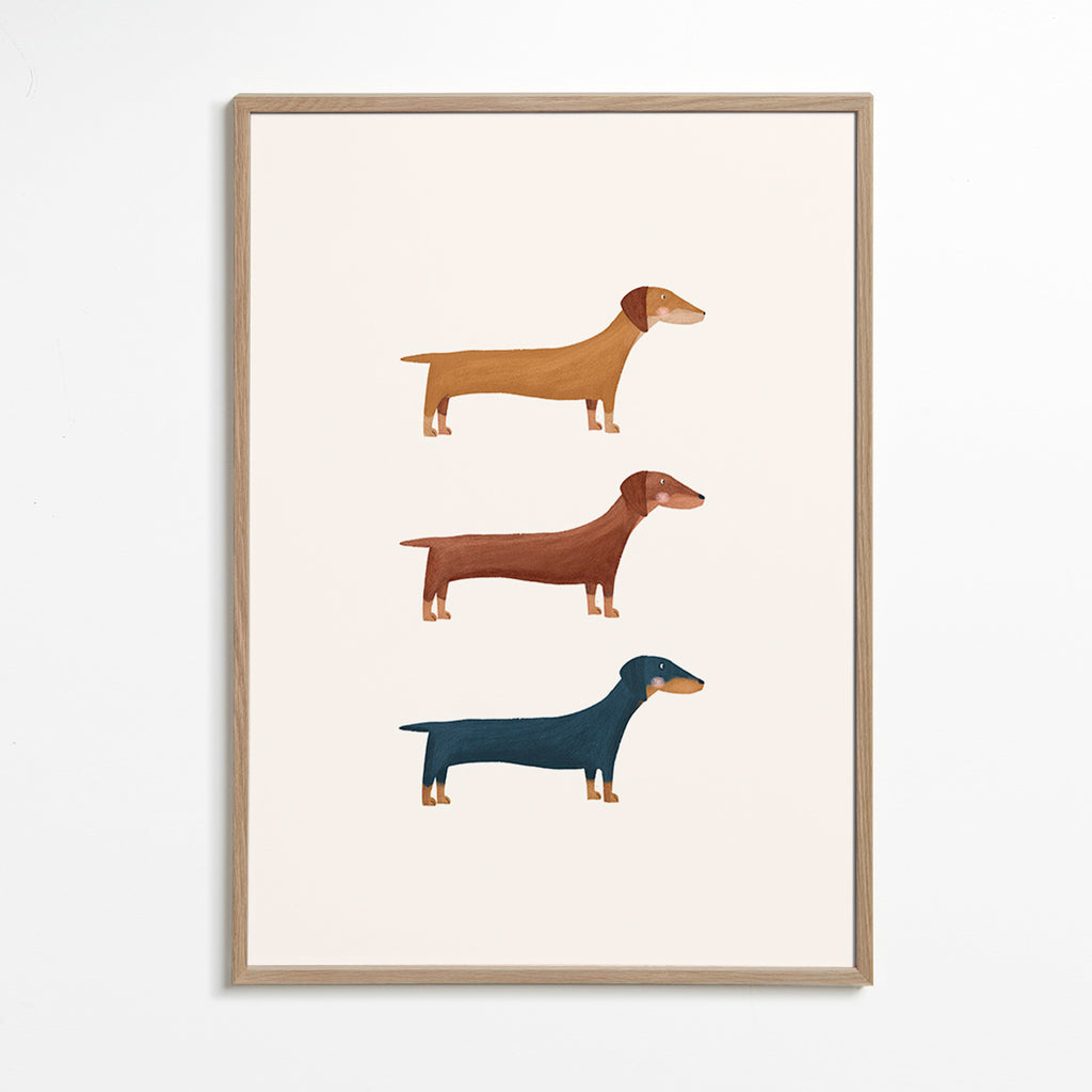 Kunstwerk met teckels in minimalistische stijl
