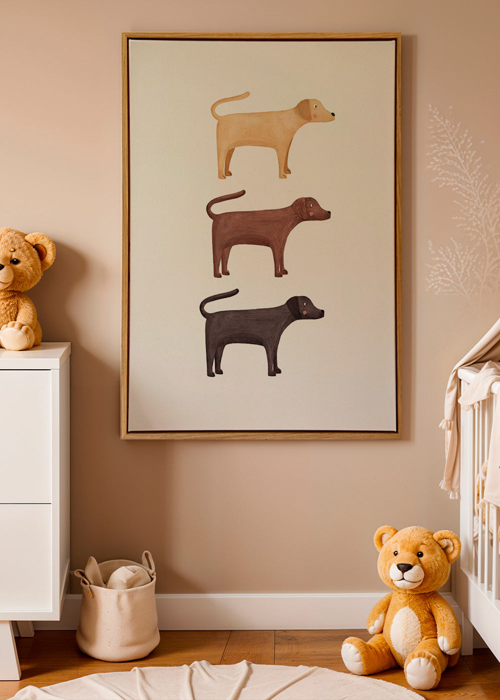 Kunstwerk drie labradors minimalistisch