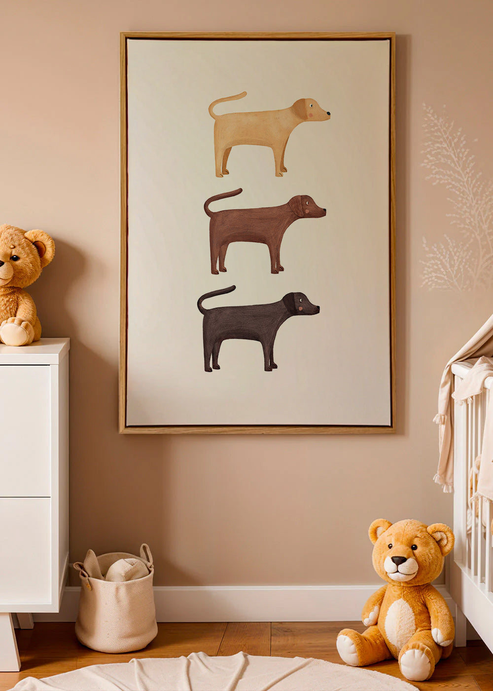 Kunstwerk drie labradors minimalistisch