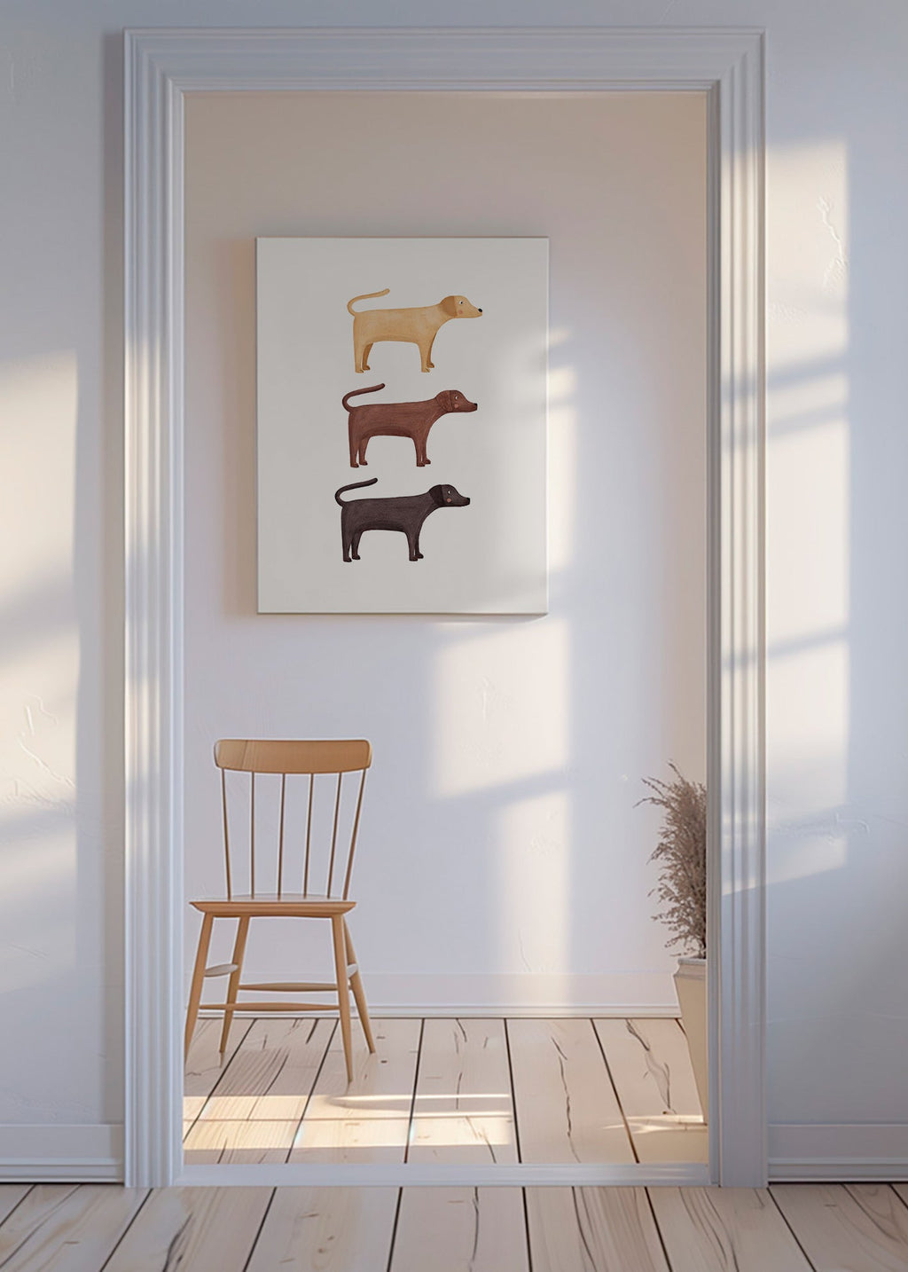 Kunstwerk drie labradors minimalistisch