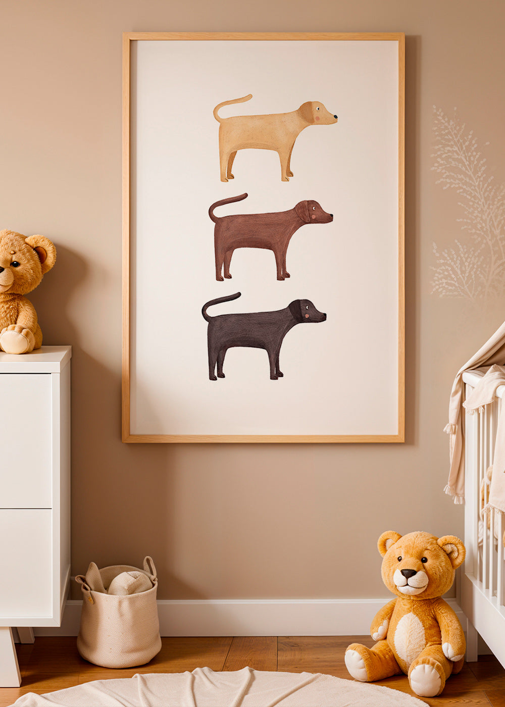 Kunstwerk drie labradors minimalistisch
