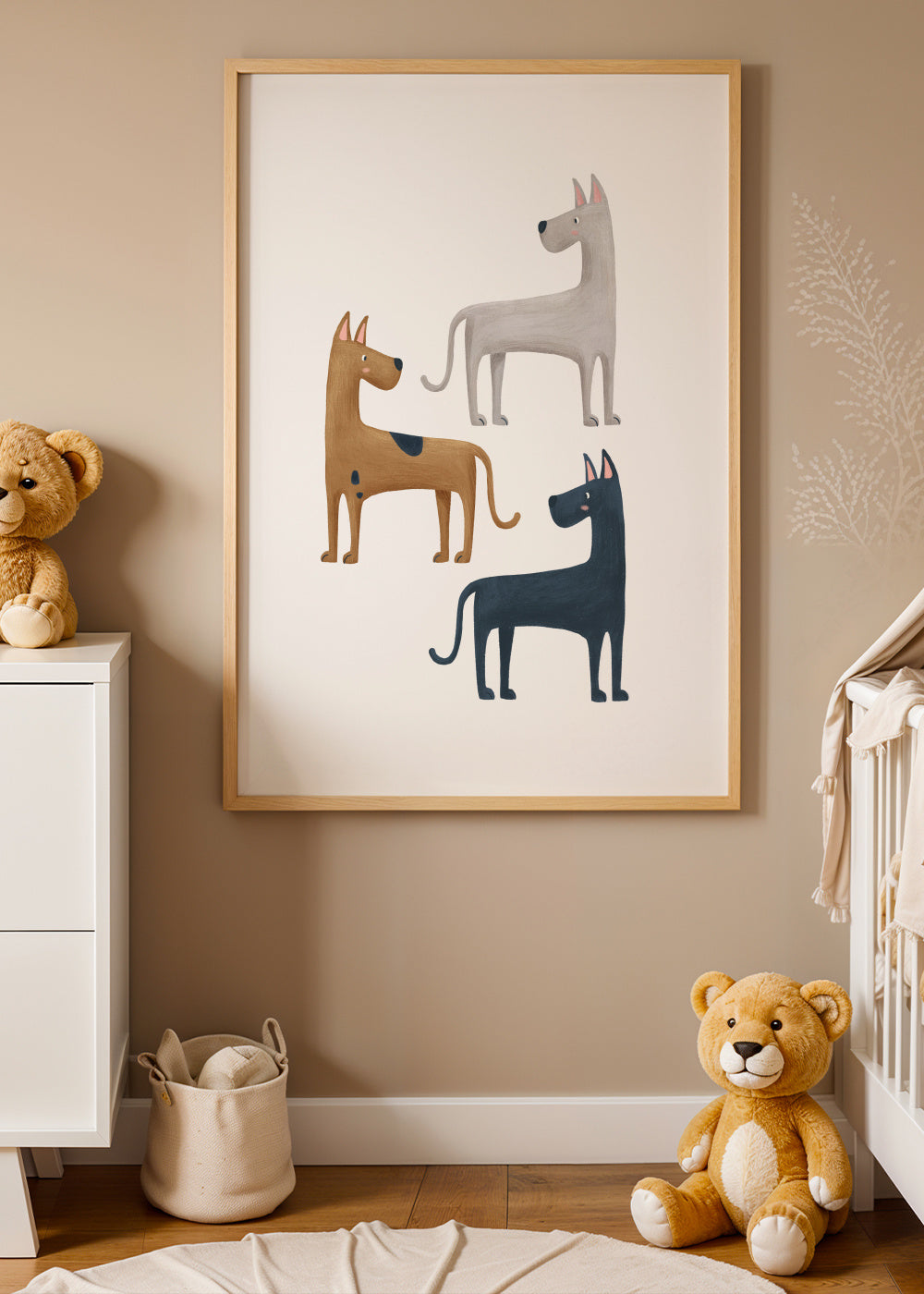 Three Great Dane Dogs - Framed poster in an interior