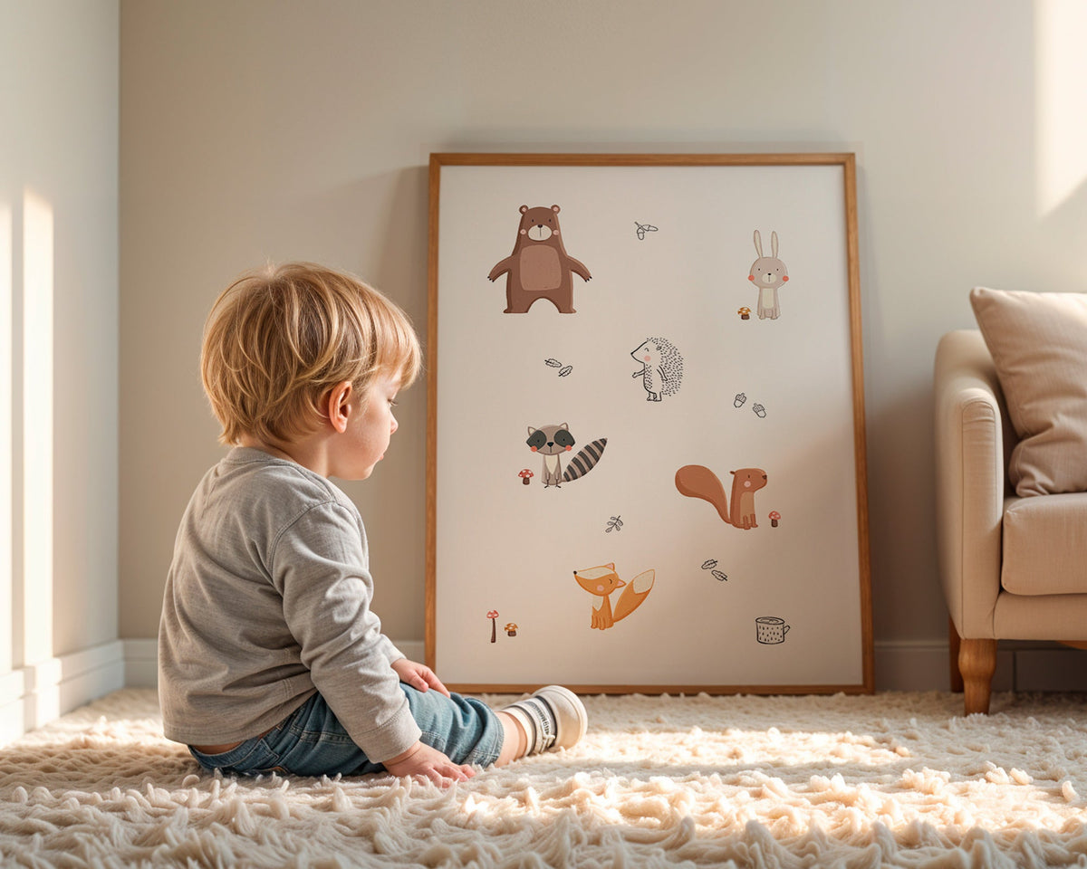 Kinderposter bosvrienden in zachte pasteltinten