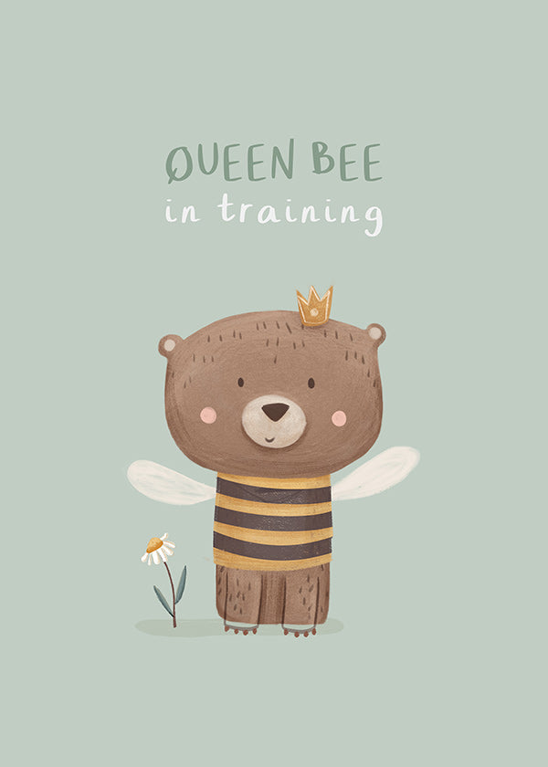 Affiche enfant Ours 'Queen Bee' avec couronne