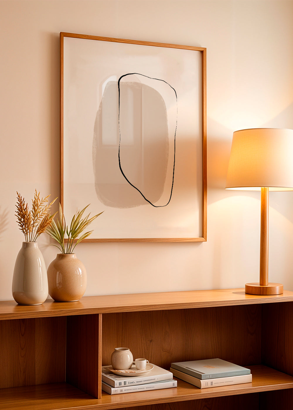 Minimalistisch beige lijnkunstwerk
