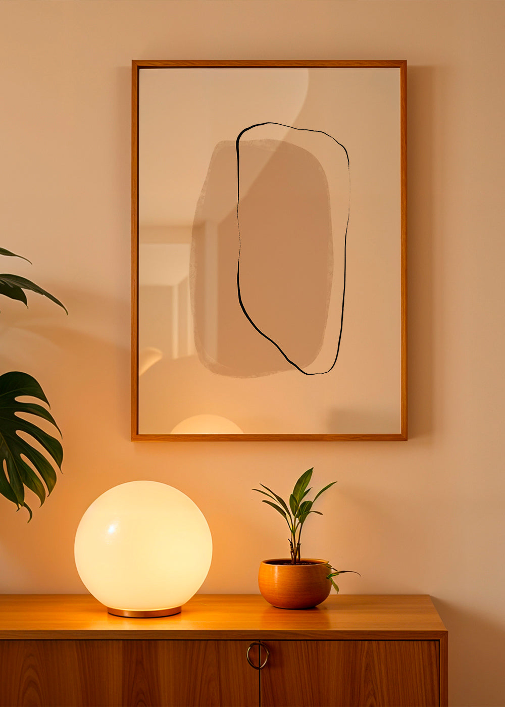 Minimalistisch beige lijnkunstwerk