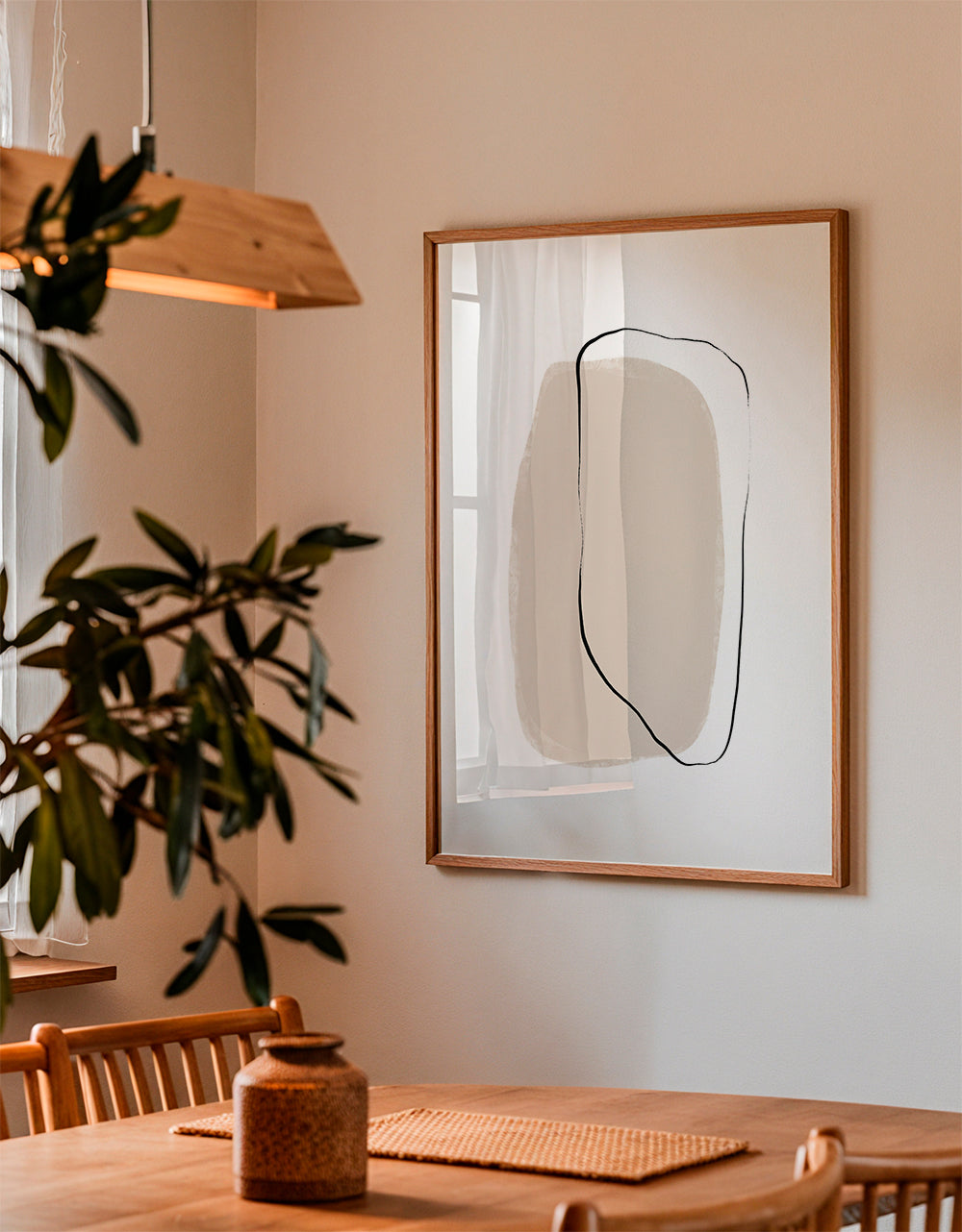 Minimalistisch beige lijnkunstwerk