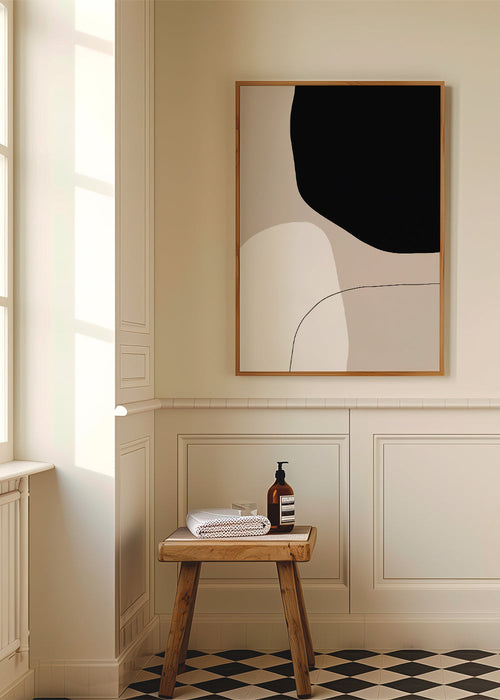 Minimalistisch design met organische zwarte en beige vormen