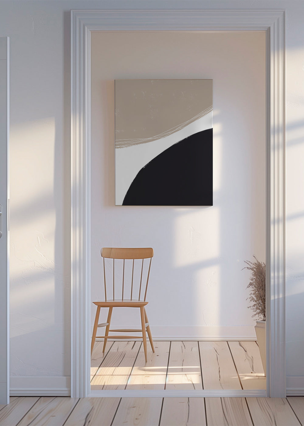 Minimalistische kunst met organische beige vormen