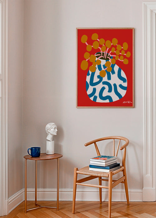 Botanische poster met vaas en gouden bloemen