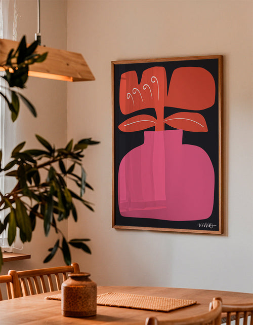 Botanische poster roze gestileerde bloem