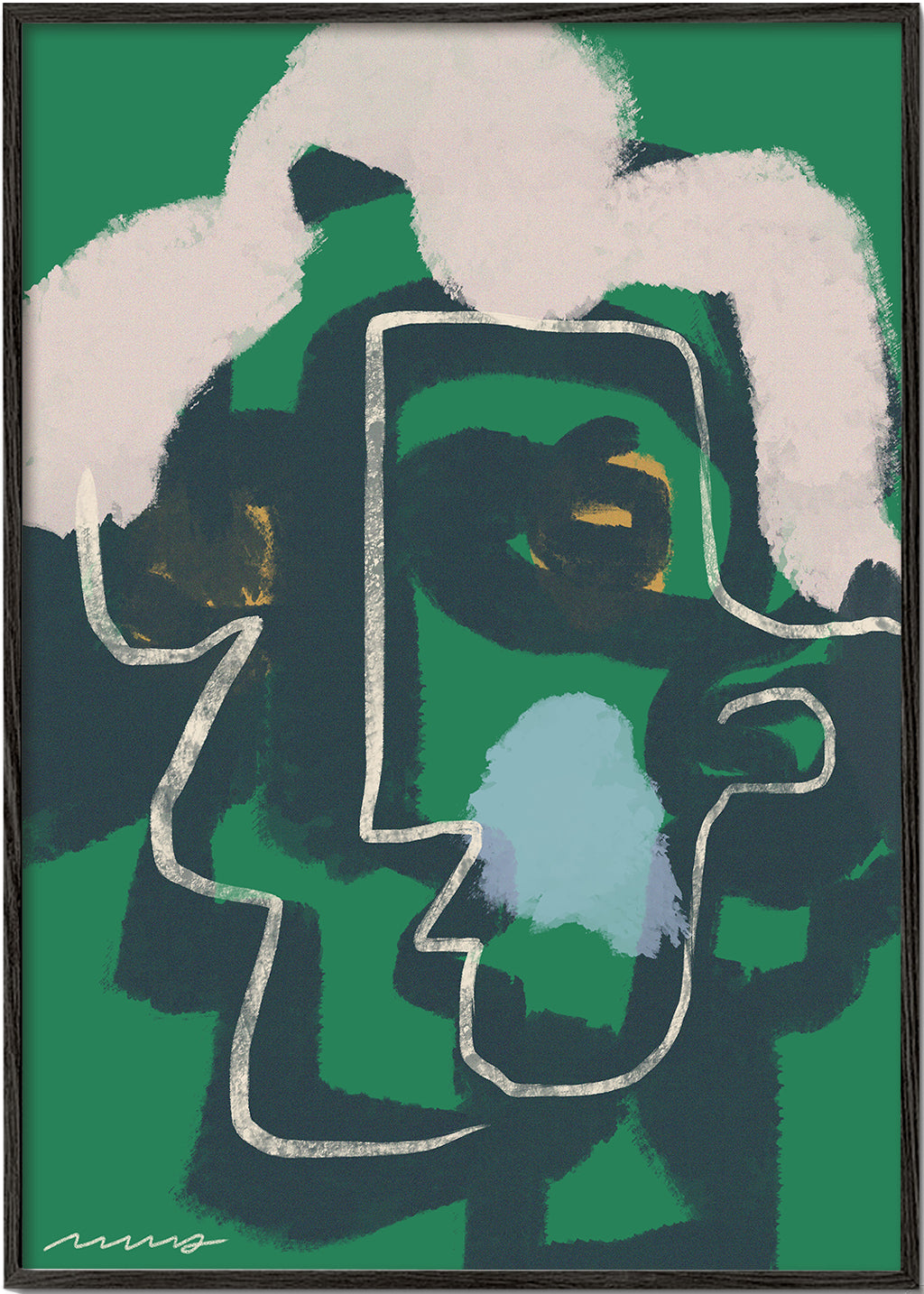 Abstract gezicht in doorlopende lijn op groen