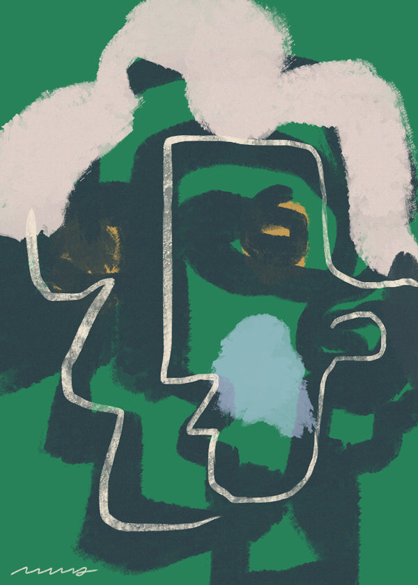 Abstract gezicht in doorlopende lijn op groen
