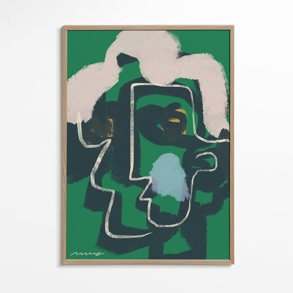 Abstract gezicht in doorlopende lijn op groen