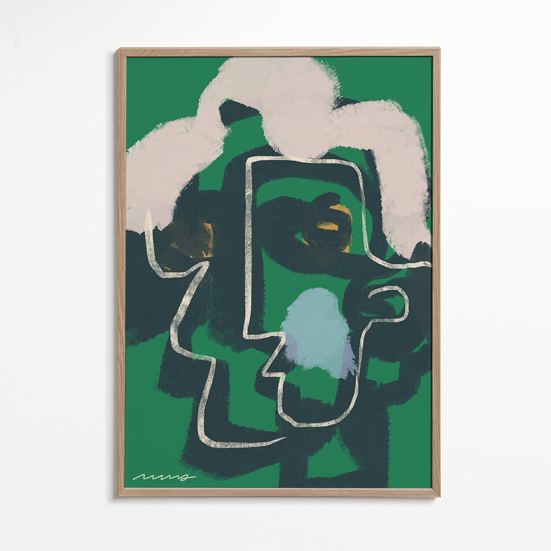 Abstract gezicht in doorlopende lijn op groen