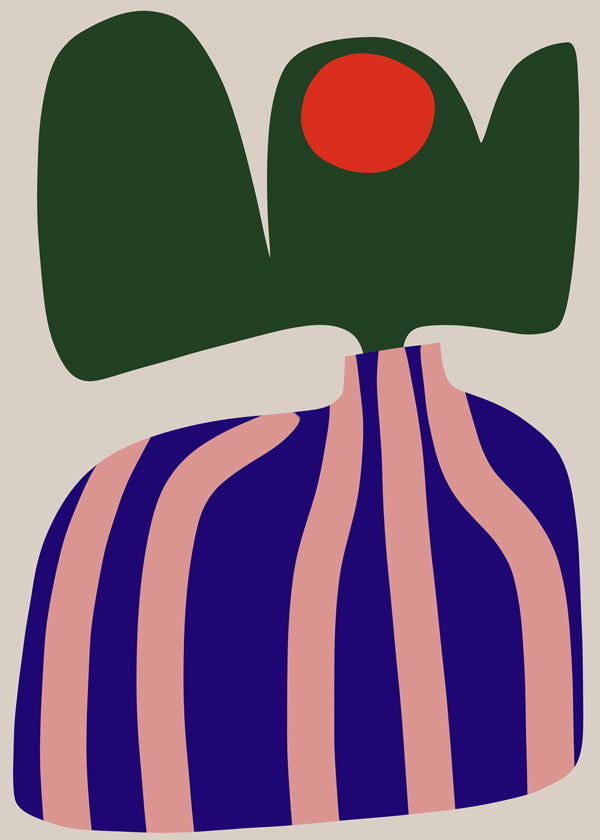 Botanische poster met organische roze en blauwe vormen