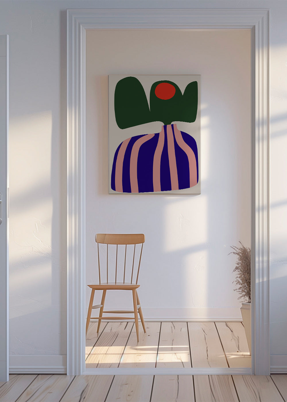 Botanische poster met organische roze en blauwe vormen