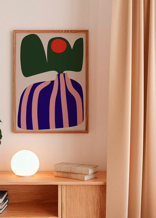 Botanische poster met organische roze en blauwe vormen