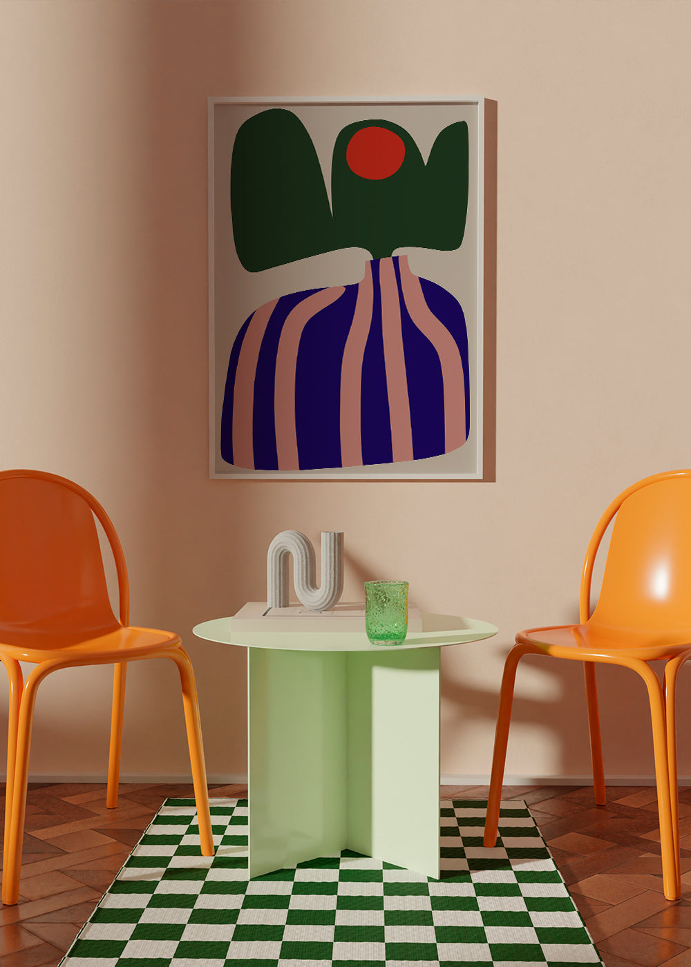 Botanische poster met organische roze en blauwe vormen
