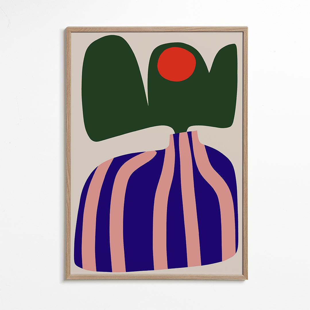 Botanische poster met organische roze en blauwe vormen