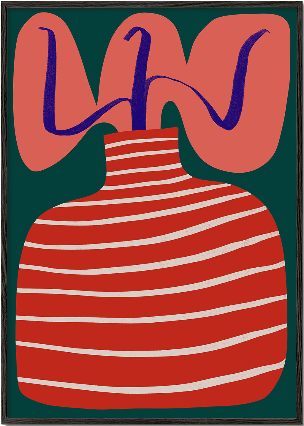 Botanische poster met gestreepte rode vaas