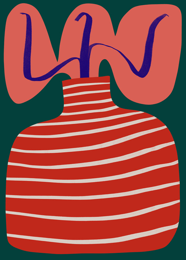 Botanische poster met gestreepte rode vaas