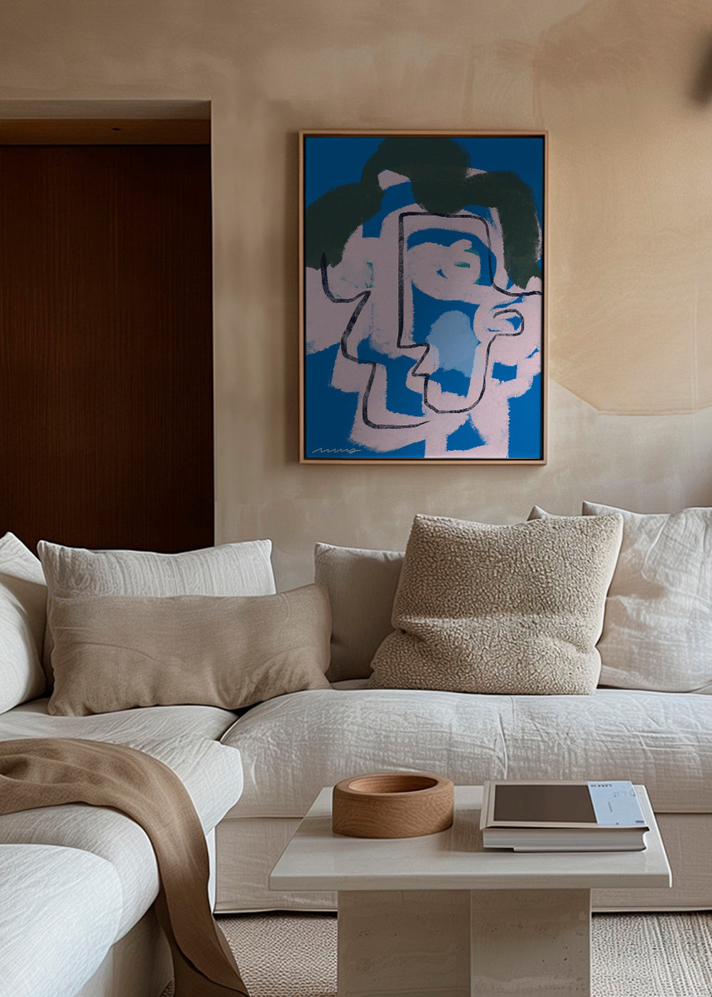 Abstract kunst gezicht blauw en roze