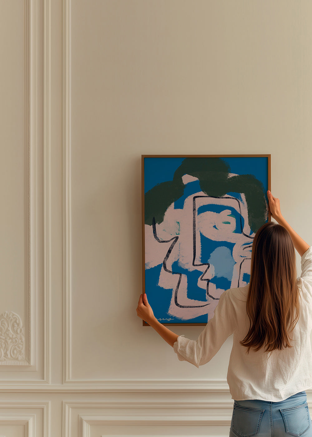Abstract kunst gezicht blauw en roze