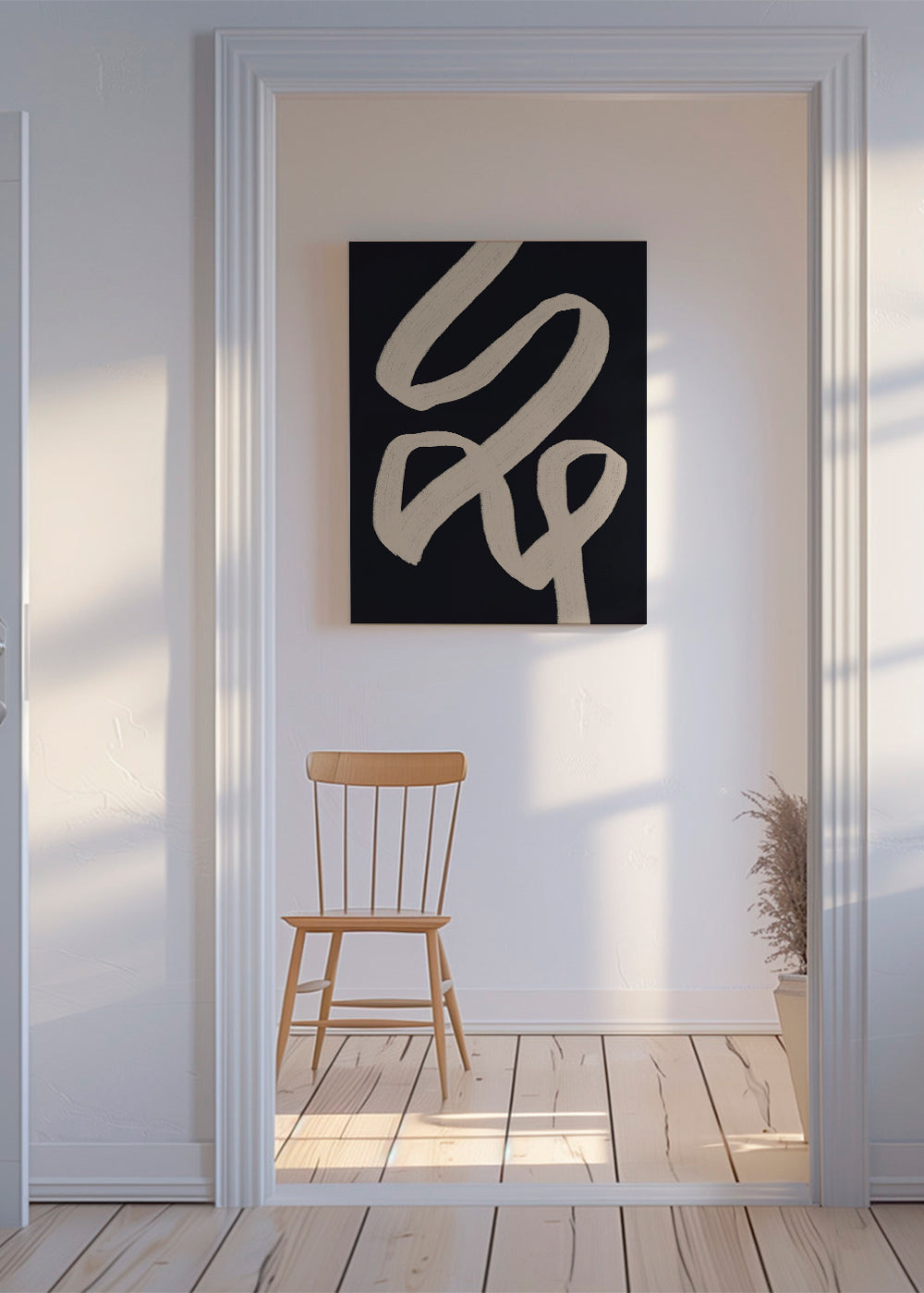 Abstracte kunst met beige streep op donkere achtergrond