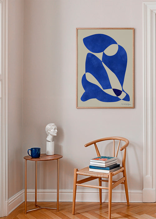 Abstract kunstwerk met organische blauwe vormen