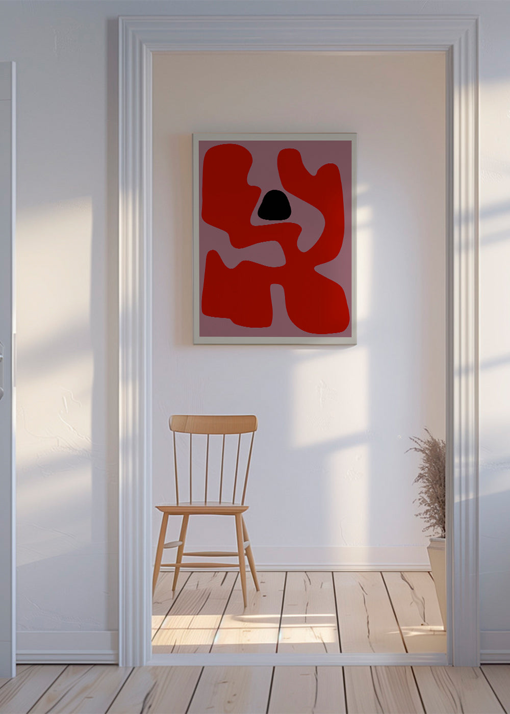 Abstract kunstwerk met organische rode vormen