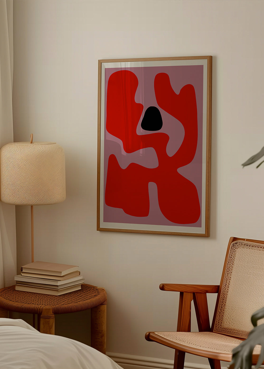 Abstract kunstwerk met organische rode vormen