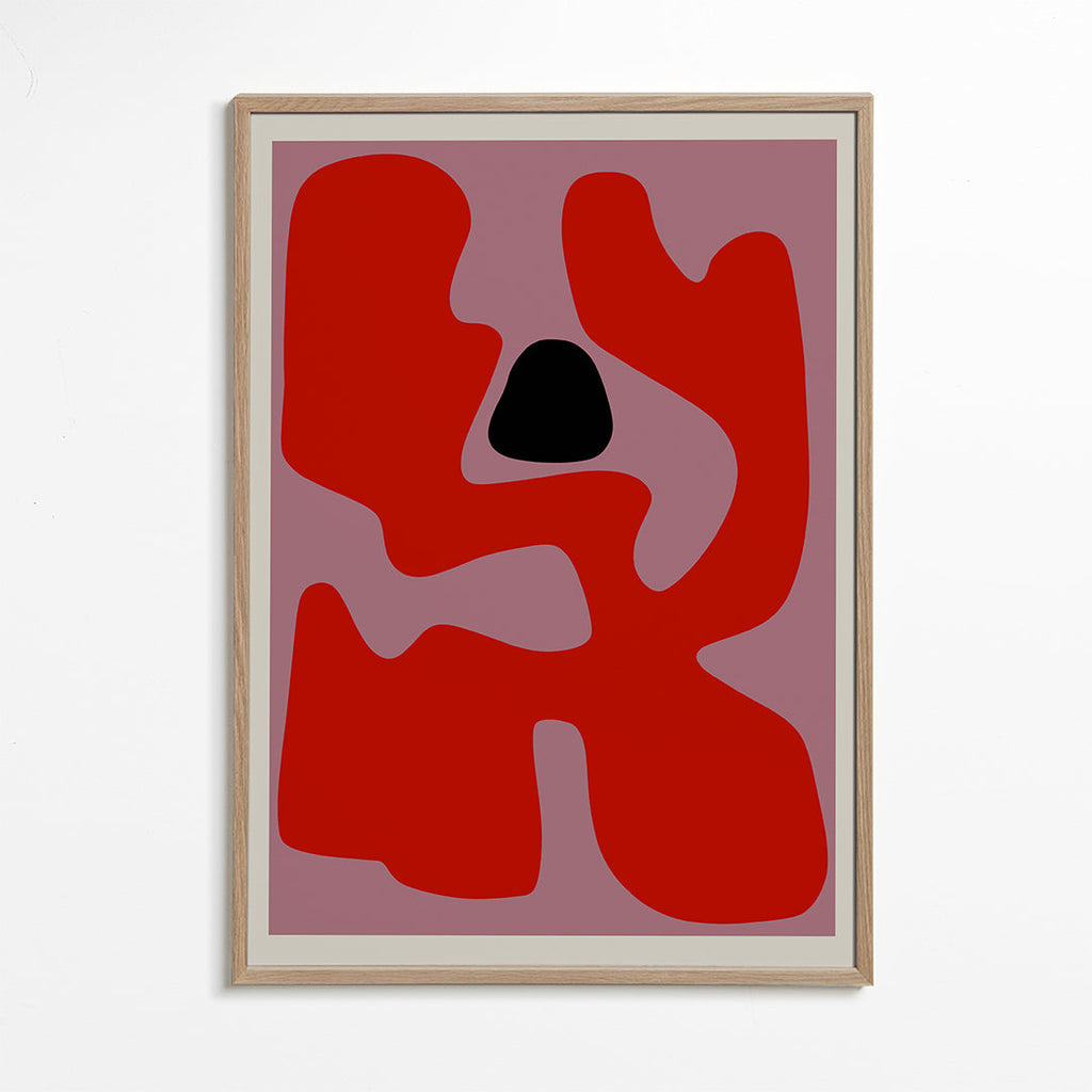 Abstract kunstwerk met organische rode vormen