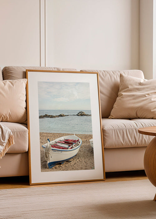 Landschapsposter met boot aan de kust