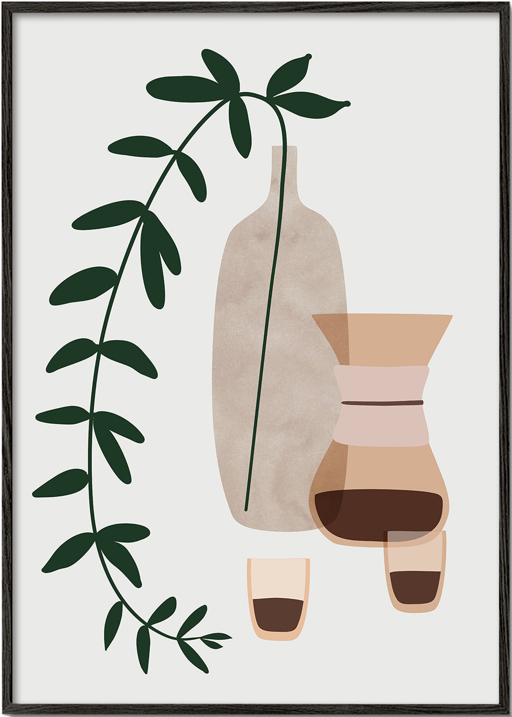 Keuken kunst met koffiekan en botanische tak