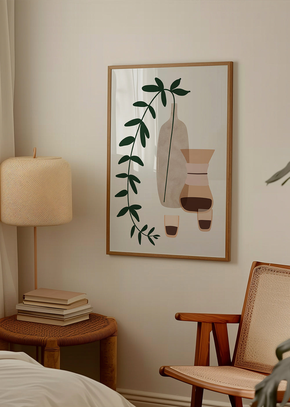 Keuken kunst met koffiekan en botanische tak