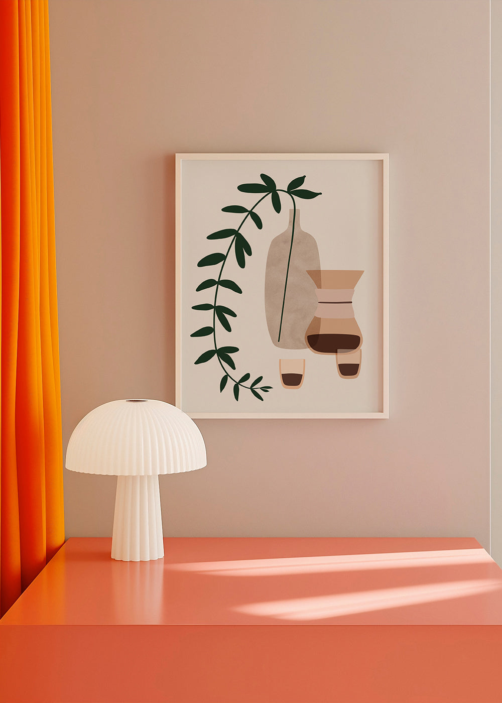 Keuken kunst met koffiekan en botanische tak