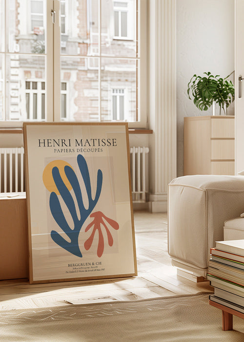 Botanische print Matisse: uitgesneden blauw en koraal