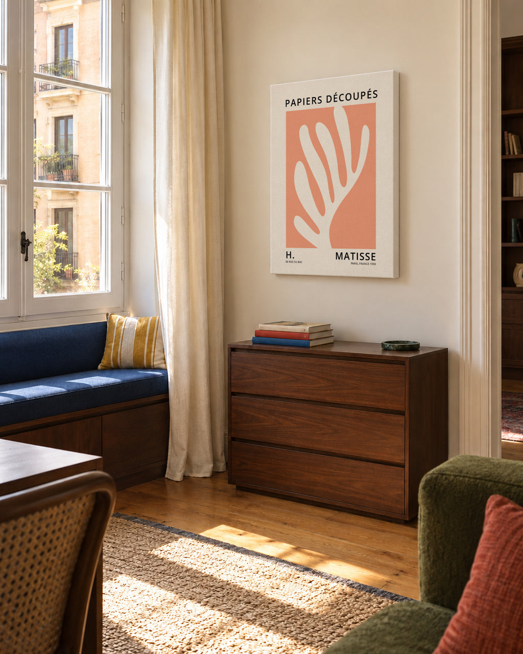 Henri Matisse ORANGE papiers découpés I - Unframed canvas in an interior
