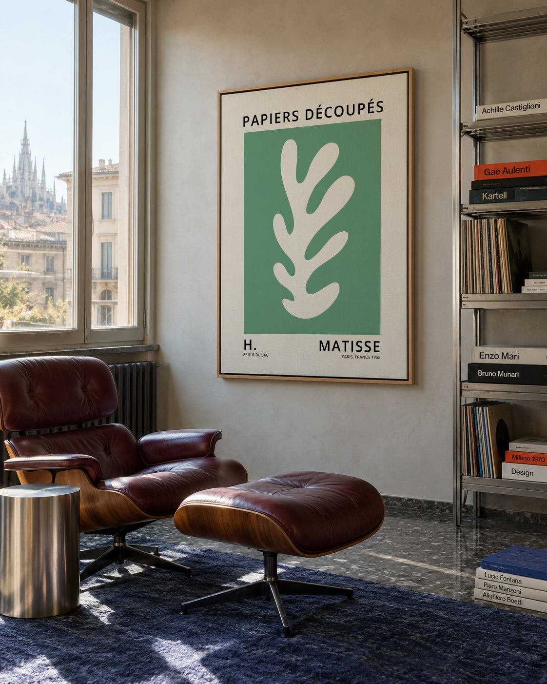 Henri Matisse GREEN papiers découpés I - Framed canvas in an interior