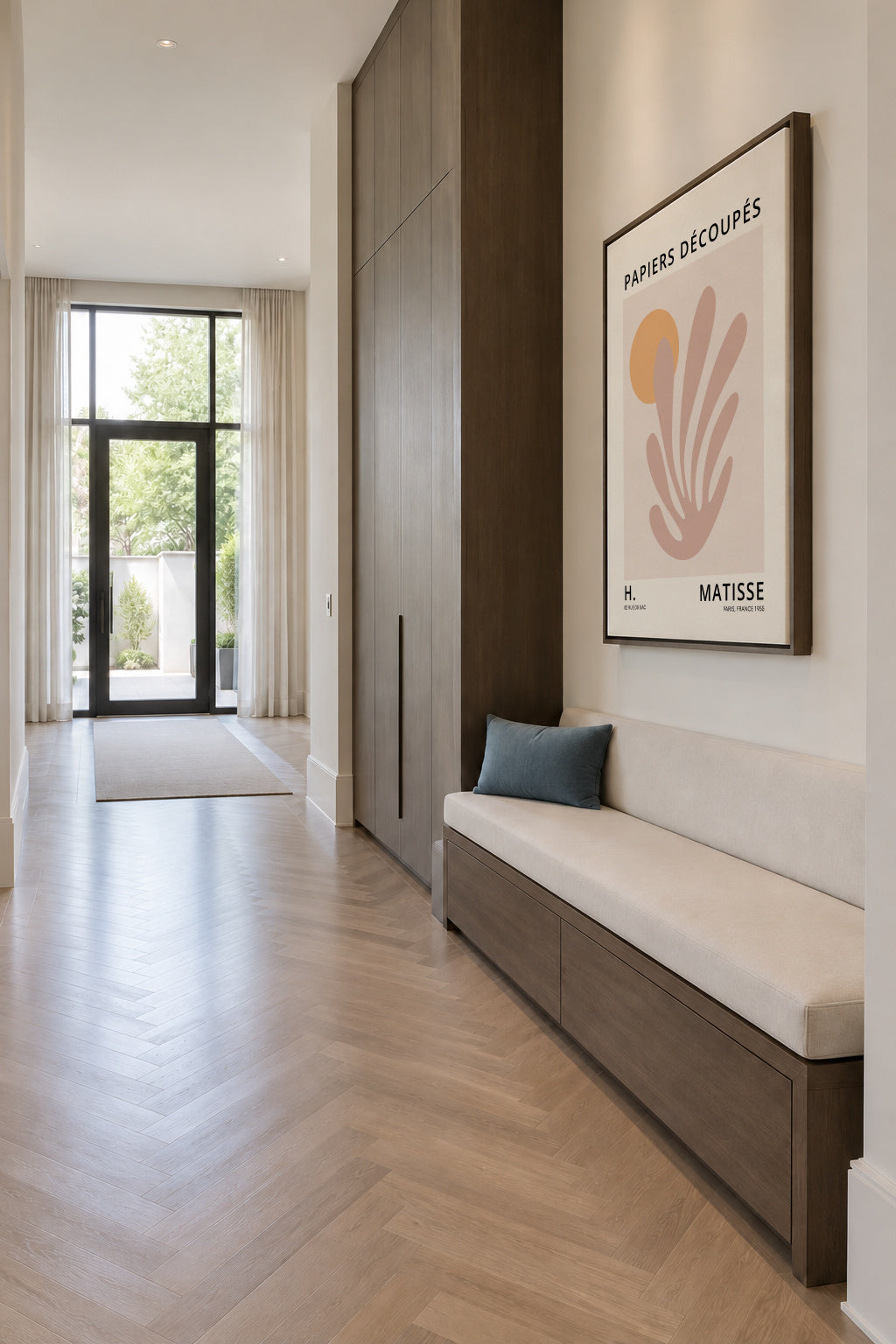 Henri Matisse papiers découpés XI - Framed canvas in an interior