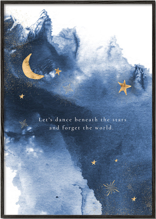Maanillustratie in diepblauw met quote