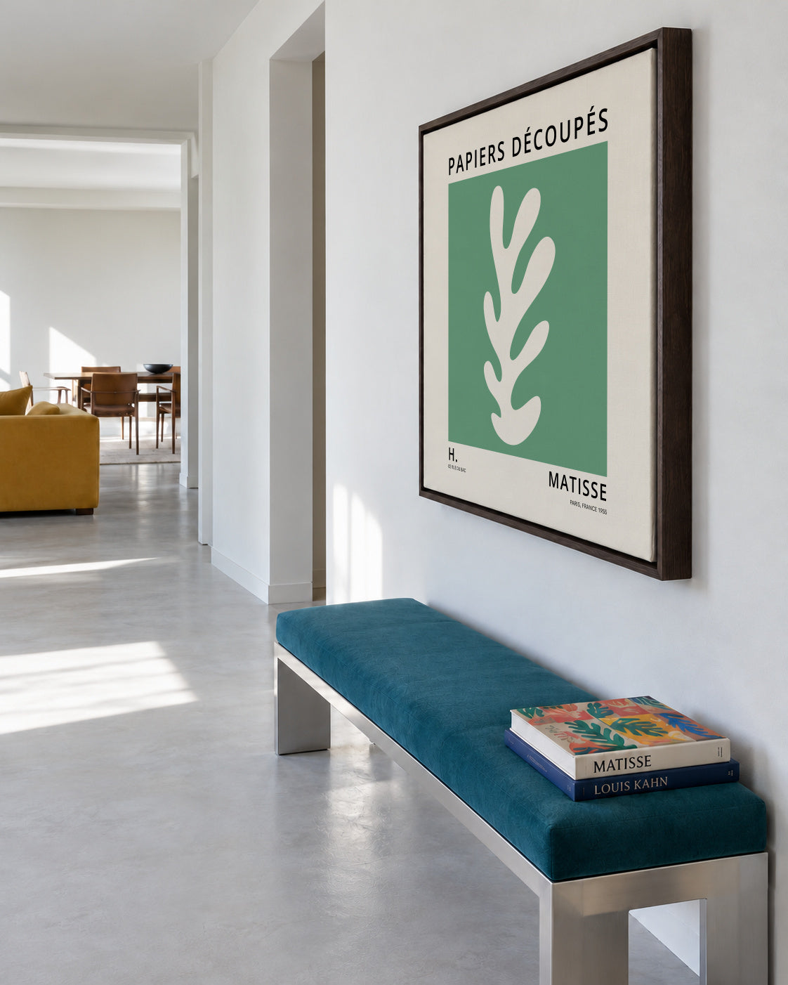 Henri Matisse GREEN papiers découpés II - Framed canvas in an interior