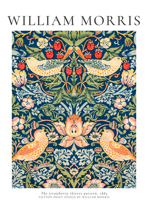 Botanische print William Morris vogels en aardbeien