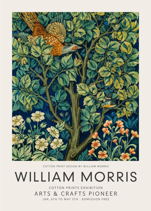 Botanische print William Morris fazant