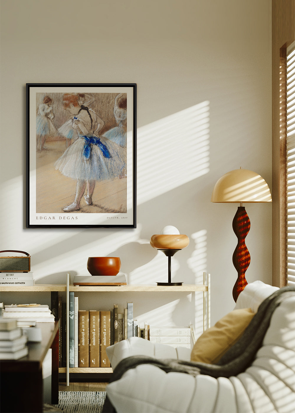 Illustratie van ballerina met blauw lint