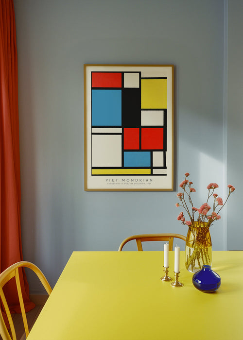 Geometrische poster Mondrian met primaire kleuren