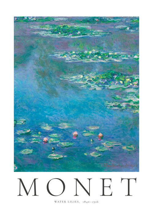 Botanische print: Waterlelies blauw-groen